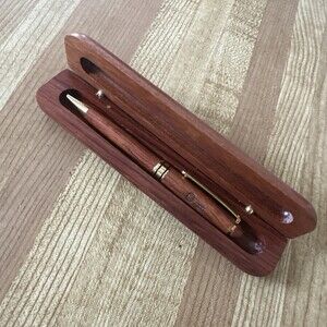 Cherry Wood Pen in Wooden Case Twist & write. Skeleton Key Engraving, Works!